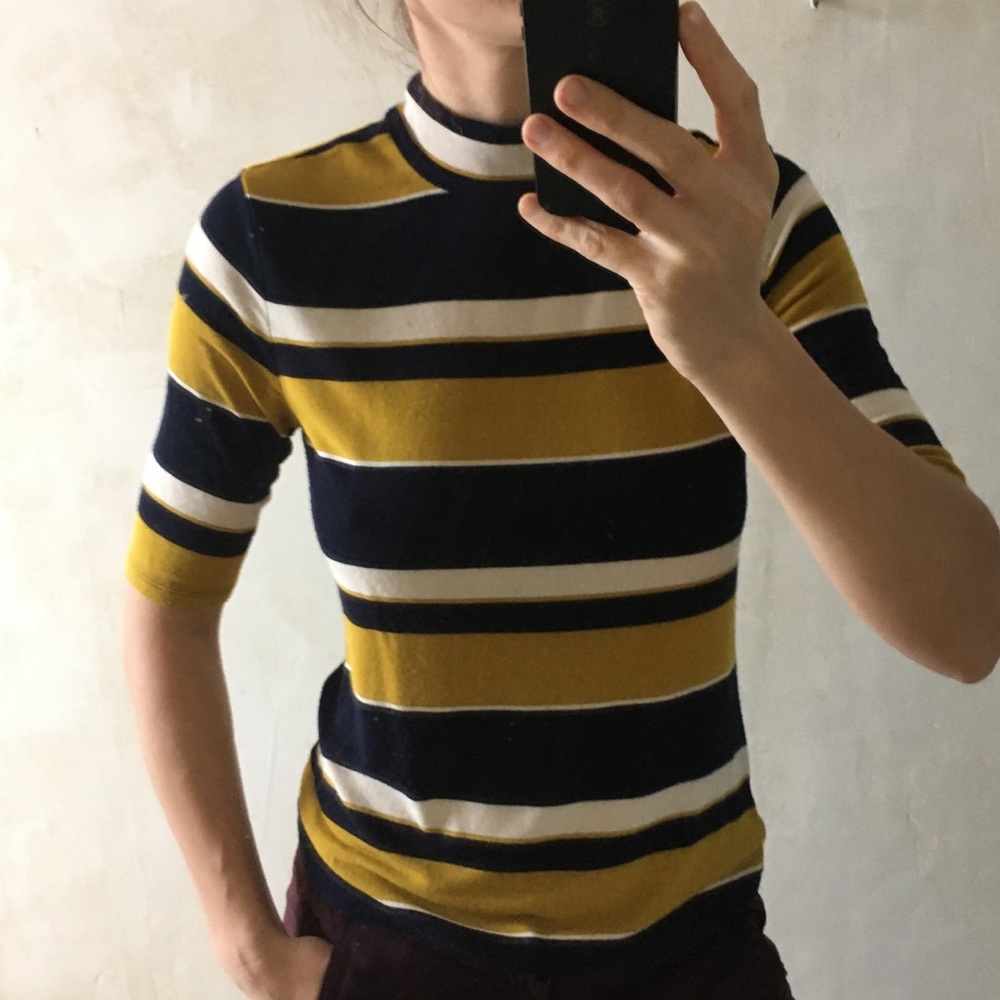 Retro stripe Ann Taylor mock neck tee sz S - Picture 8 of 12